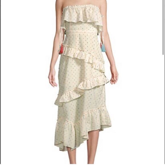 Red Carter Asmae Strapless Cotton Ruffled Cream Midi Dress Size Small - Picture 1 of 15